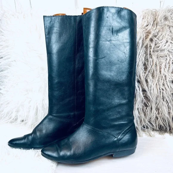 Vintage Boho Biker CHIC Black Riding Back Seam Leather Calf Boots sz 7M - Picture 2 of 12